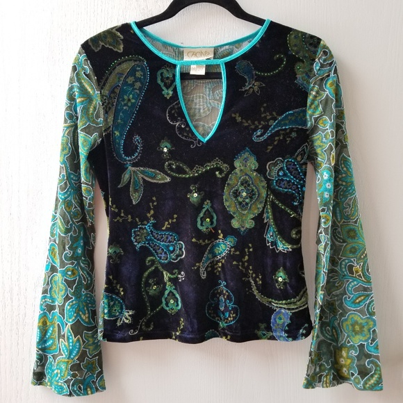 Cache Tops - Vintage Cache - Velvet Paisley Top